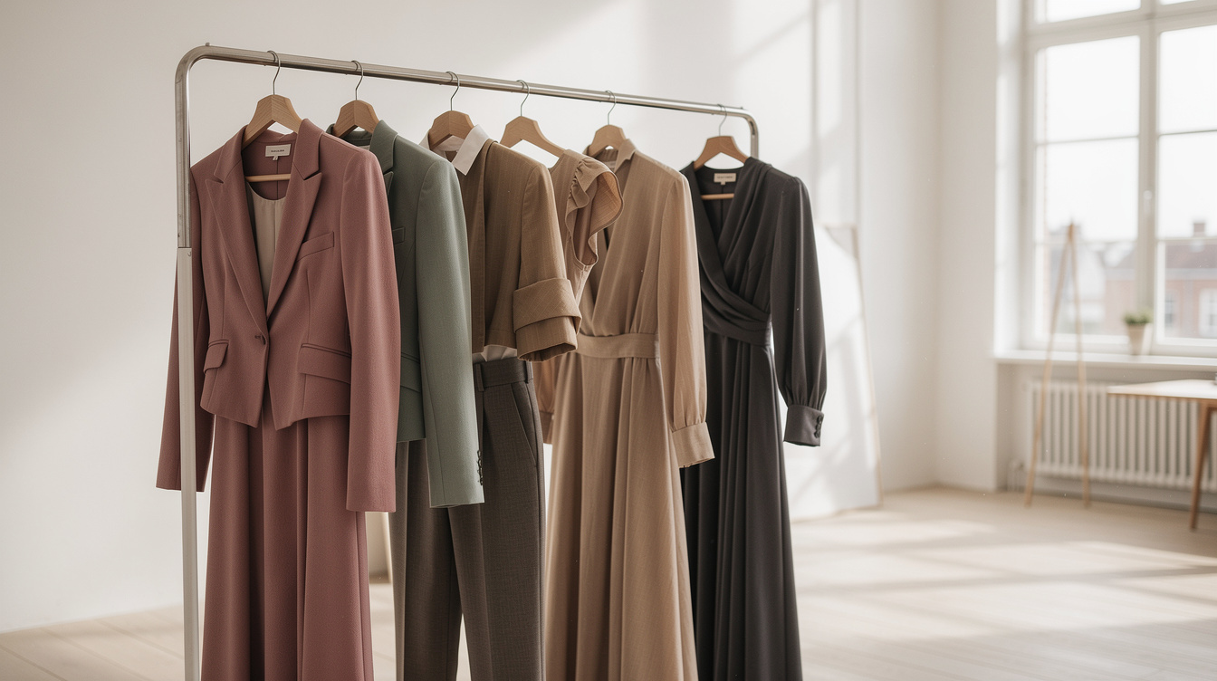 Vintage fashion garments on a clothing rack in a design studio